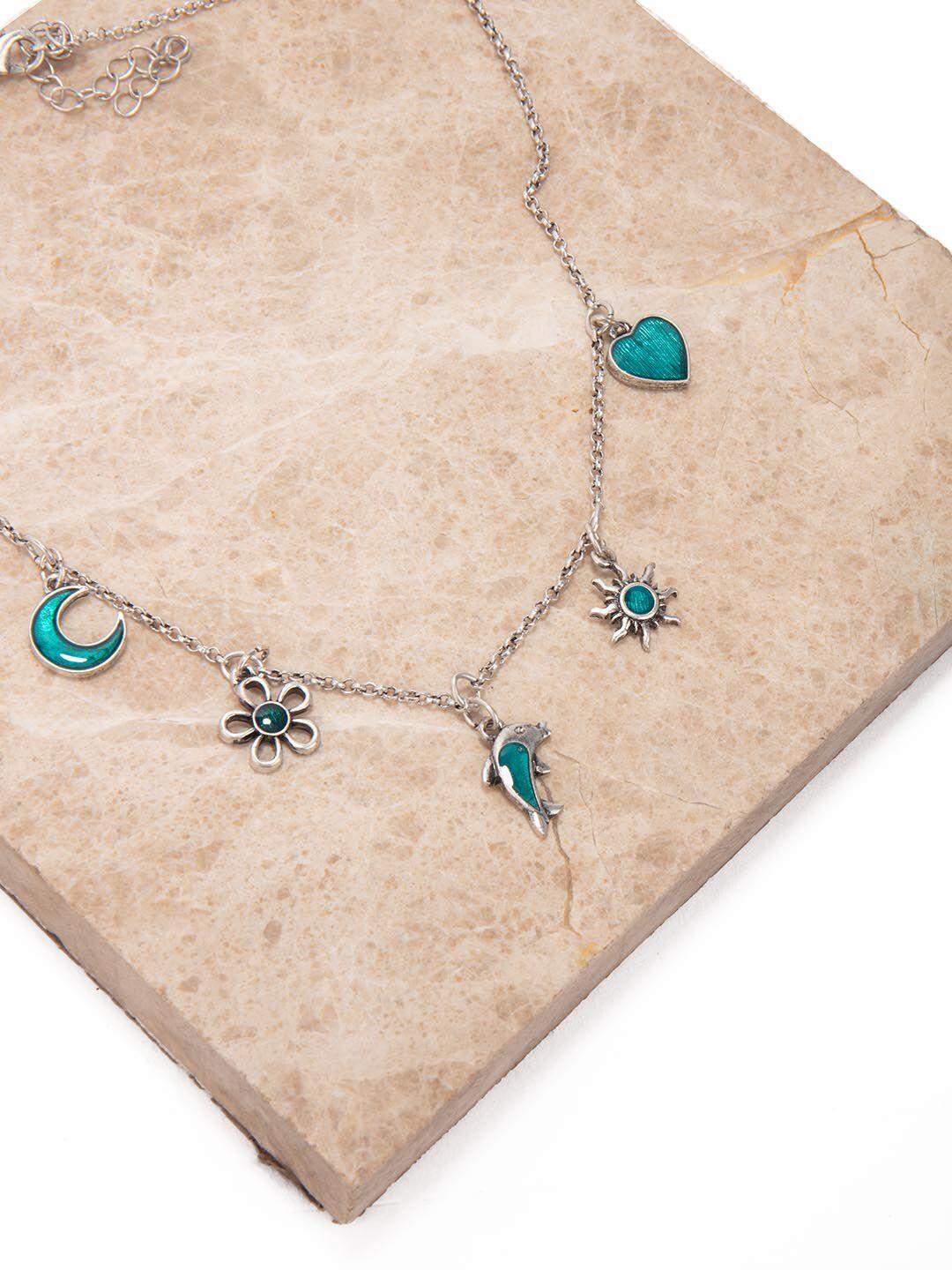 lilly & sparkle women blue enamelled pendant necklace
