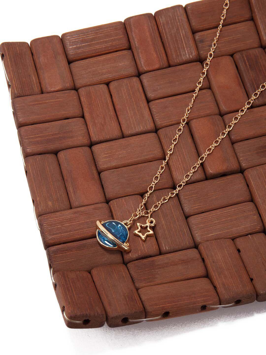 lilly & sparkle women gold-toned & blue alloy gold-plated necklace
