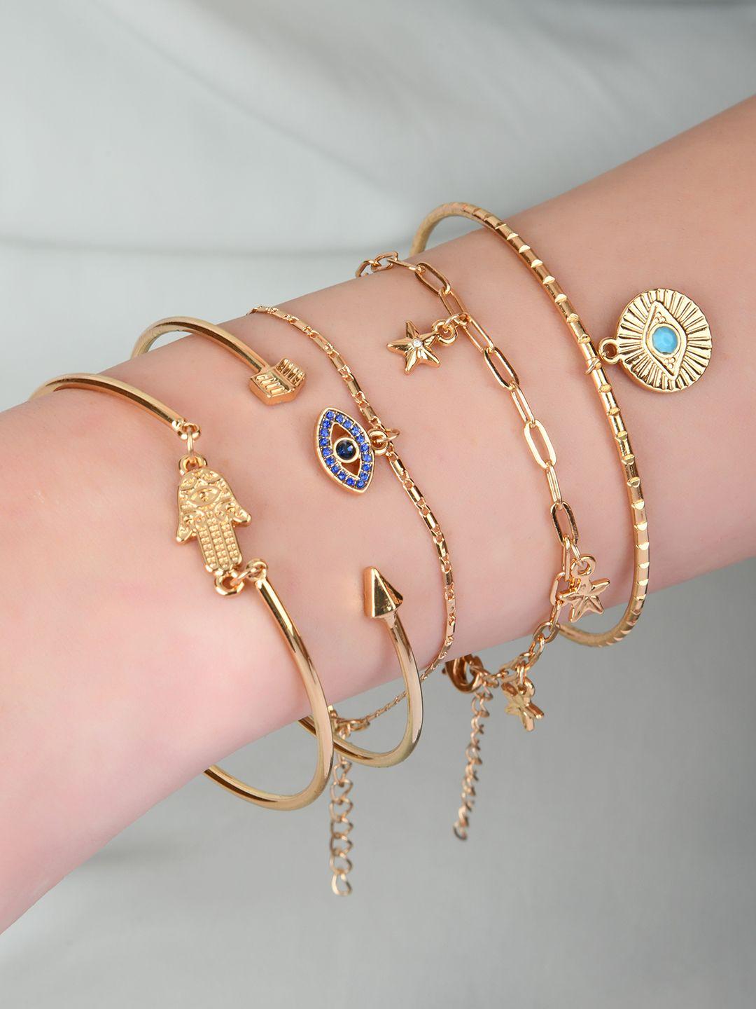 lilly & sparkle women set of 5 gold-plated  blue crystals cuff bracelet