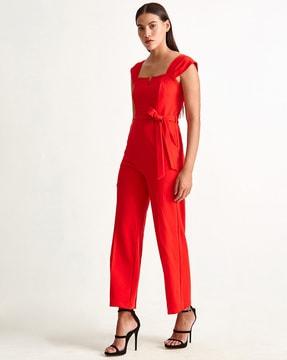 lilly notched square-neck jumpsuit with belt