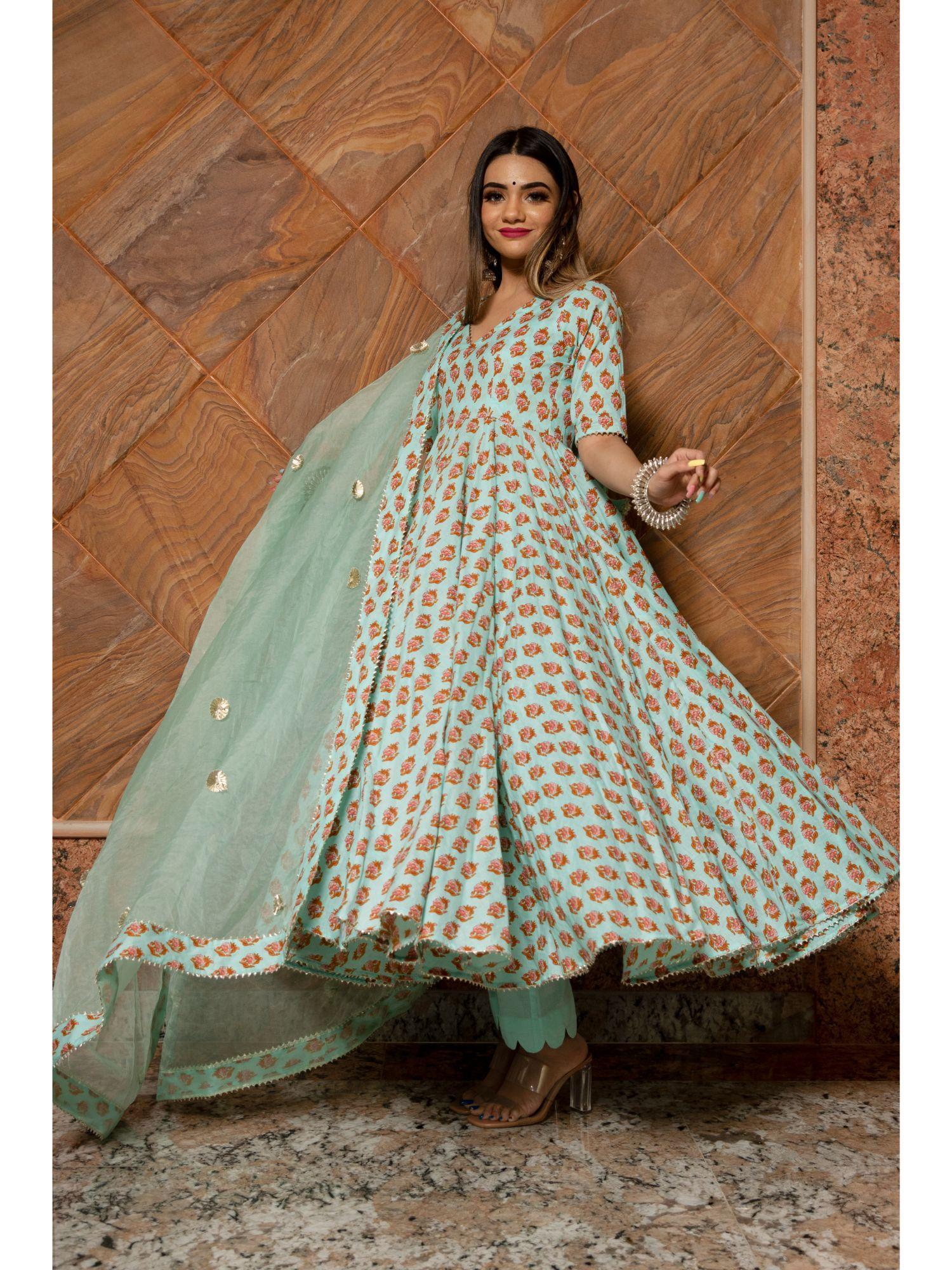 lilly of valley hand block anarkali (set of 3)