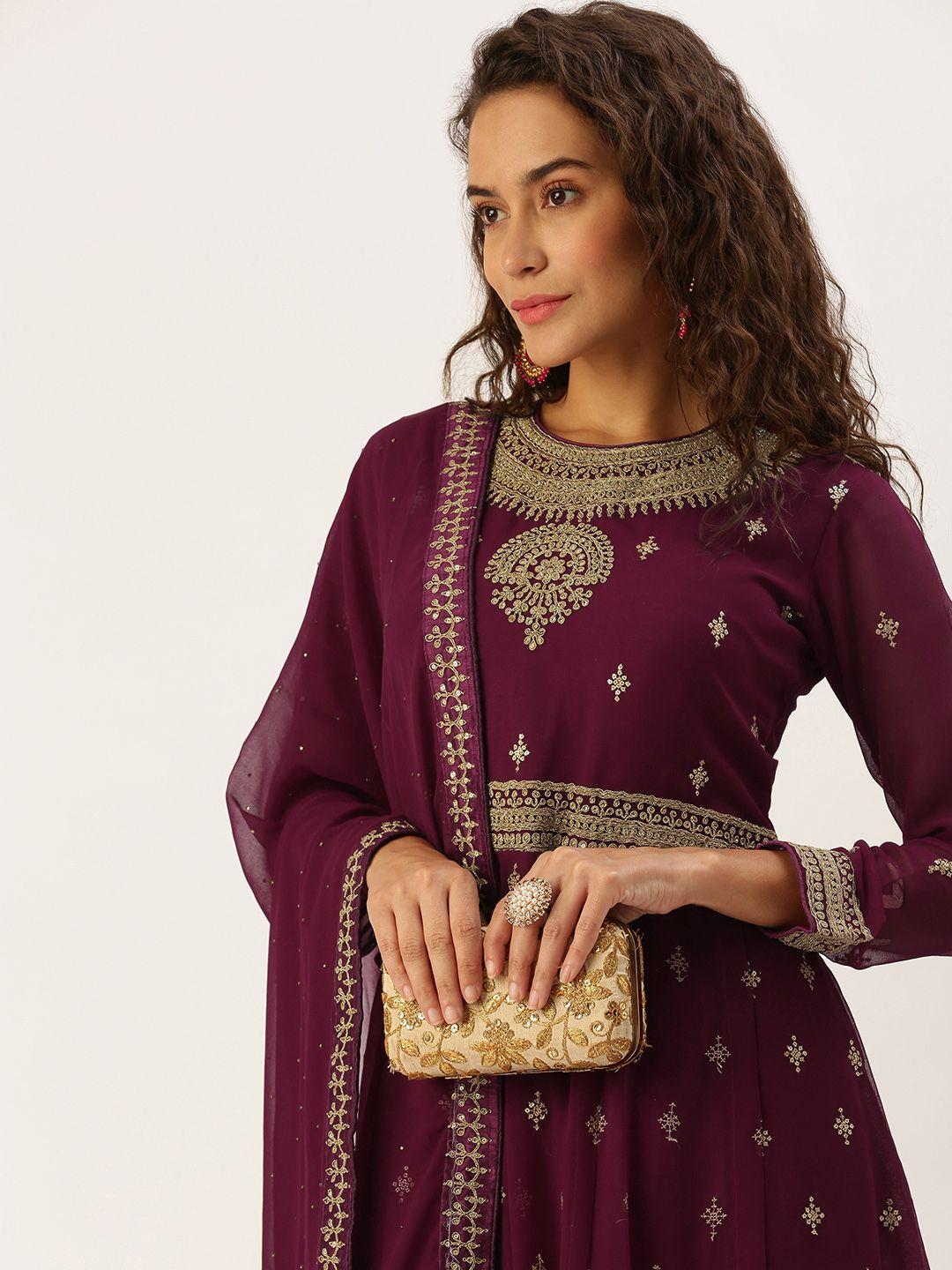 lilots ethnic motifs embroidered sequinned detail semi-stitched dress material