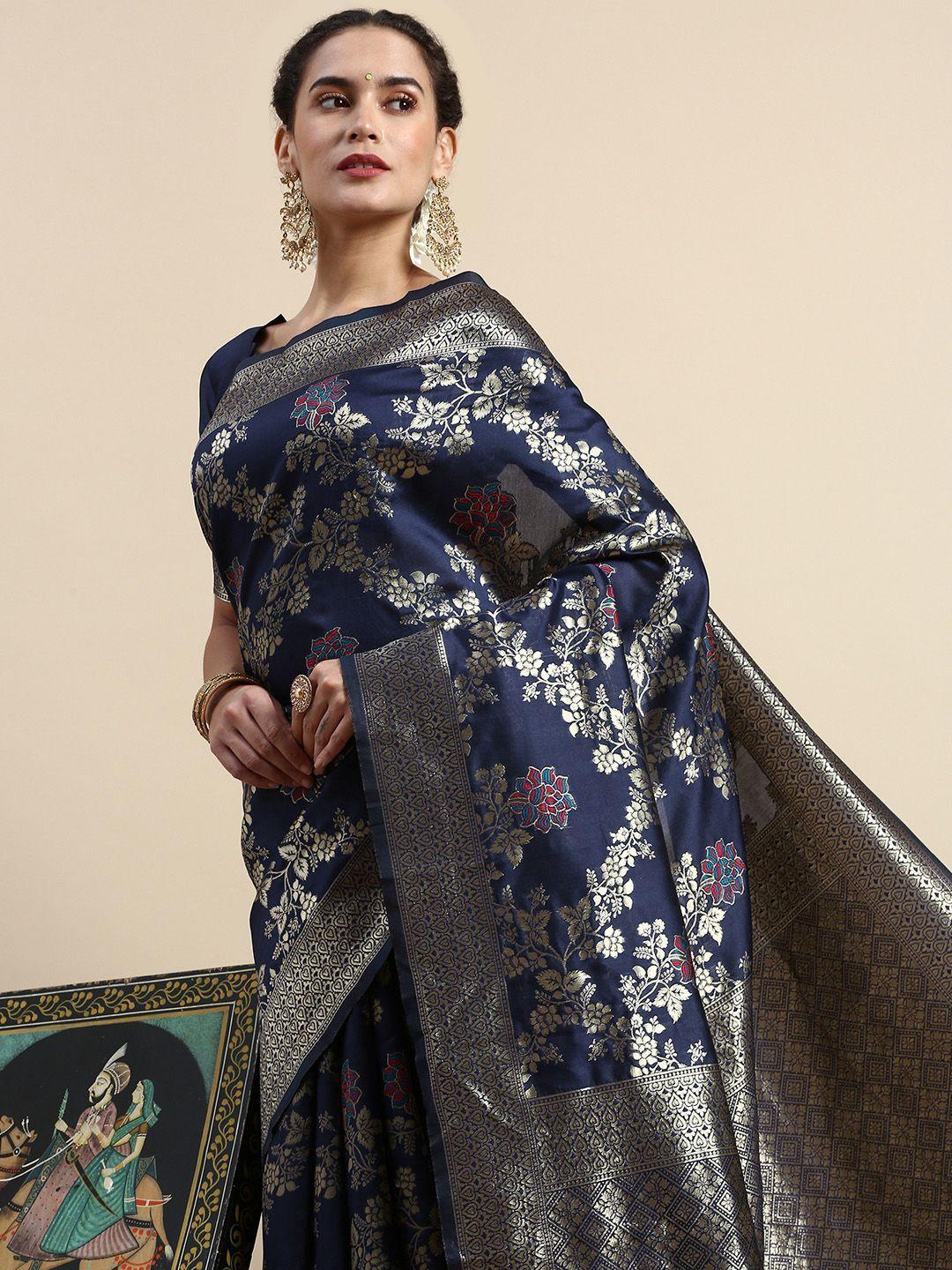 lilots floral woven design banarasi saree with blouse piece