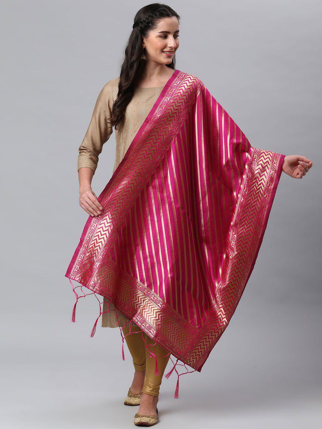 lilots woman pink & gold-toned woven design dupatta with zari
