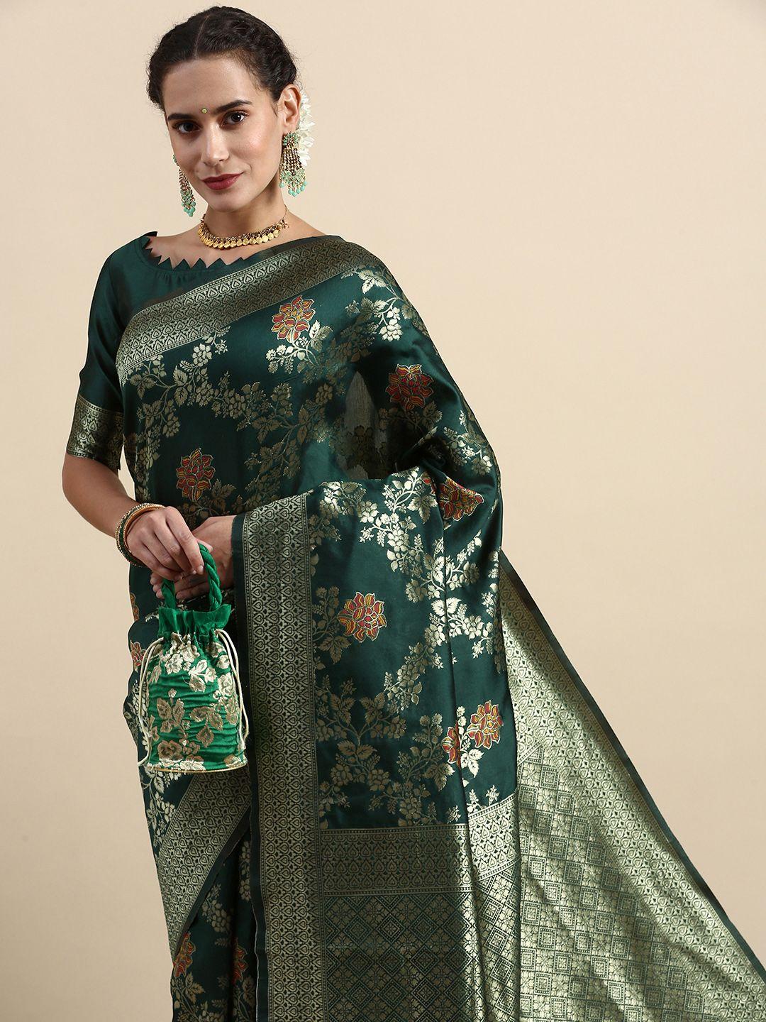 lilots floral woven design banarasi saree with blouse piece