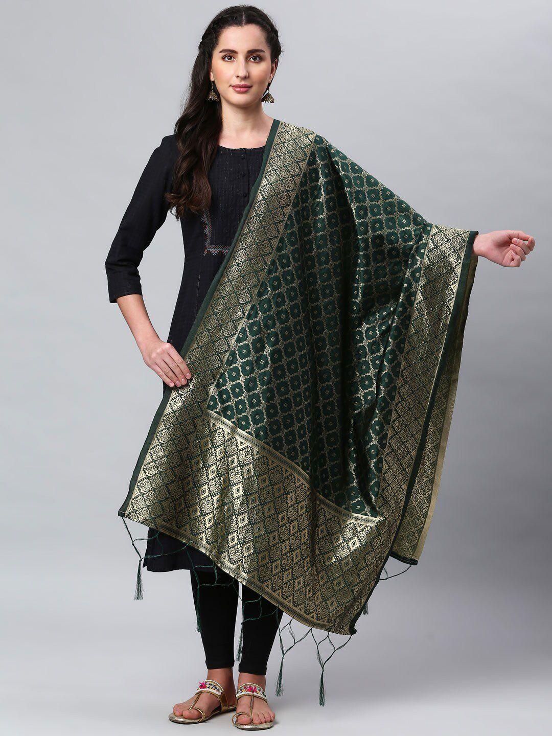 lilots green & golden woven design dupatta