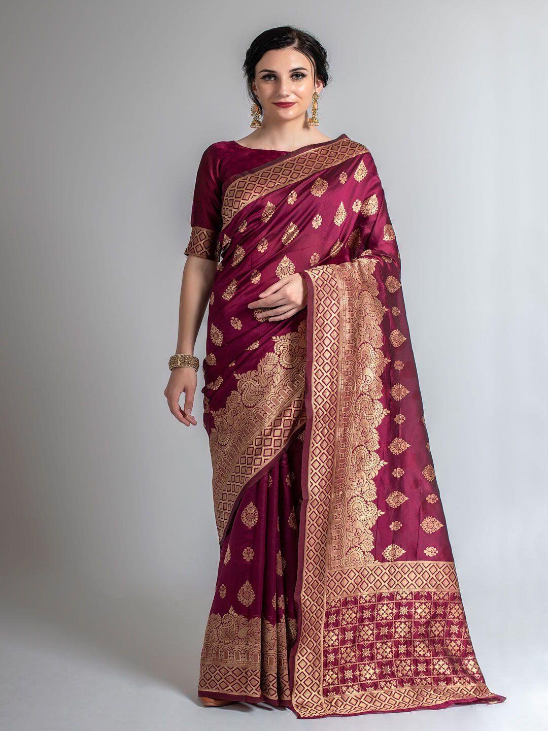 lilots magenta & gold-toned banarasi silk blend saree