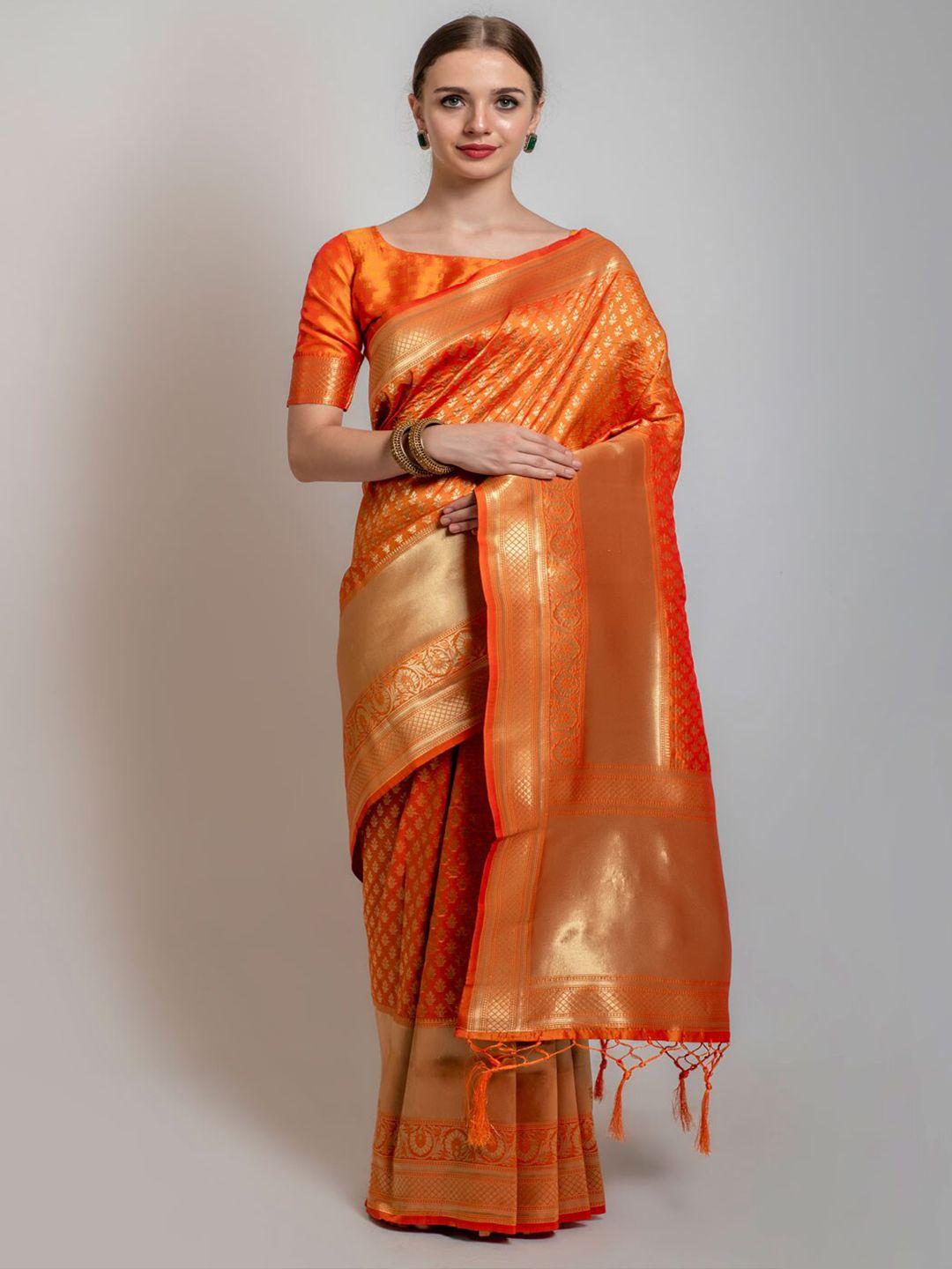 lilots mustard & gold-toned woven design zari banarasi saree