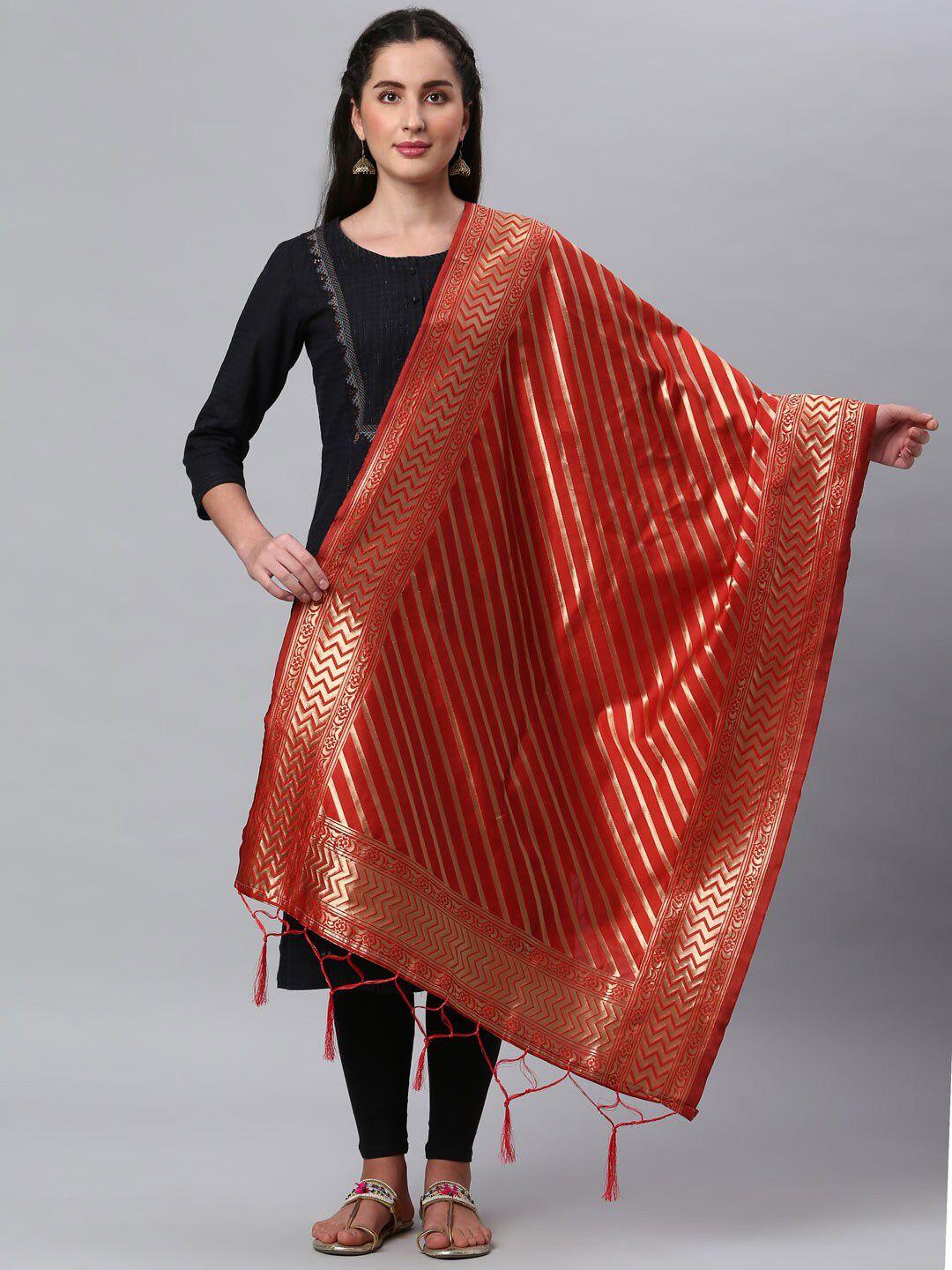 lilots red & gold-toned woven design dupatta with zari