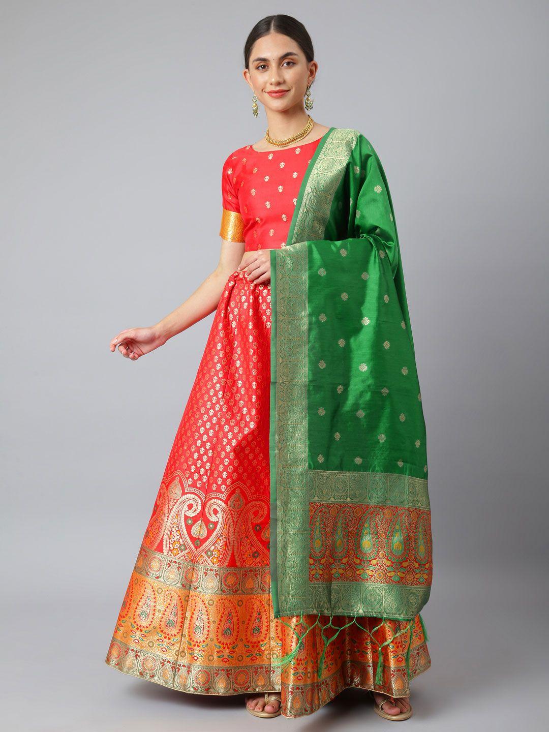 lilots red & green semi-stitched lehenga & unstitched blouse with dupatta