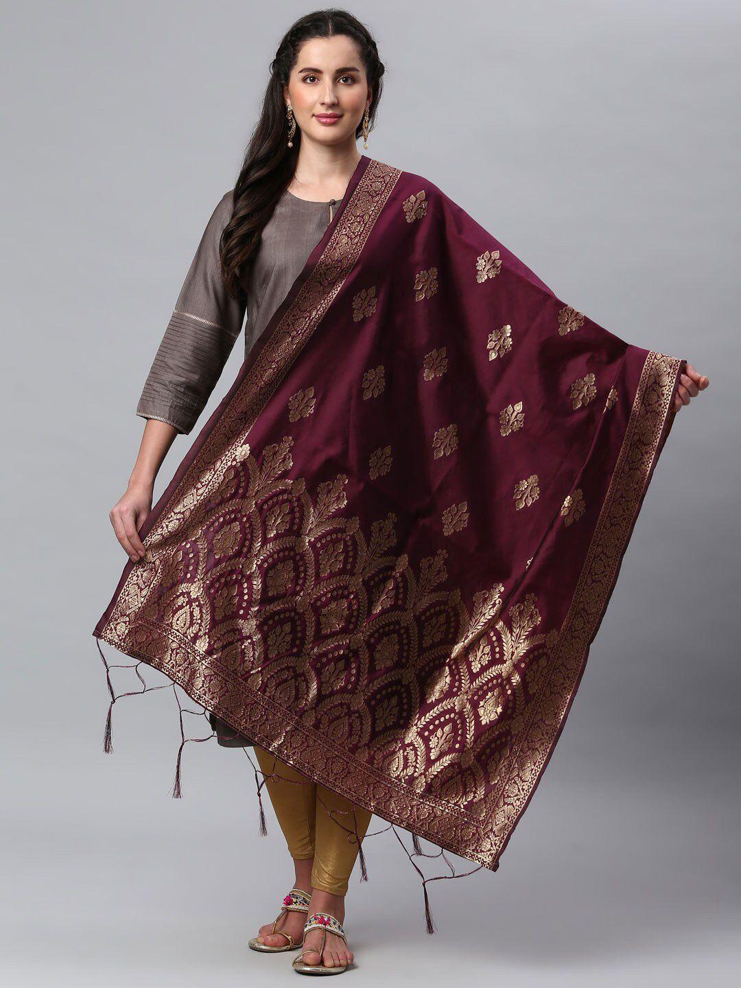 lilots violet & gold-toned ethnic motifs woven design dupatta with zari