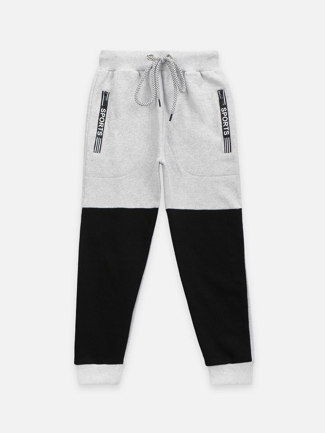 lilpicks boys black & white colorblocked relaxed fit joggers