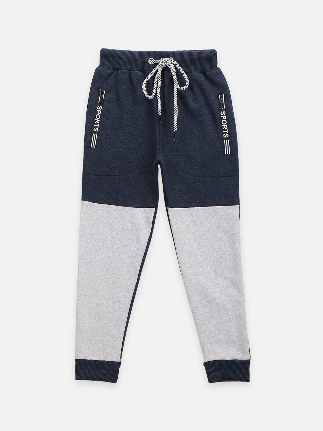 lilpicks boys blue & grey colourblocked relaxed-fit joggers
