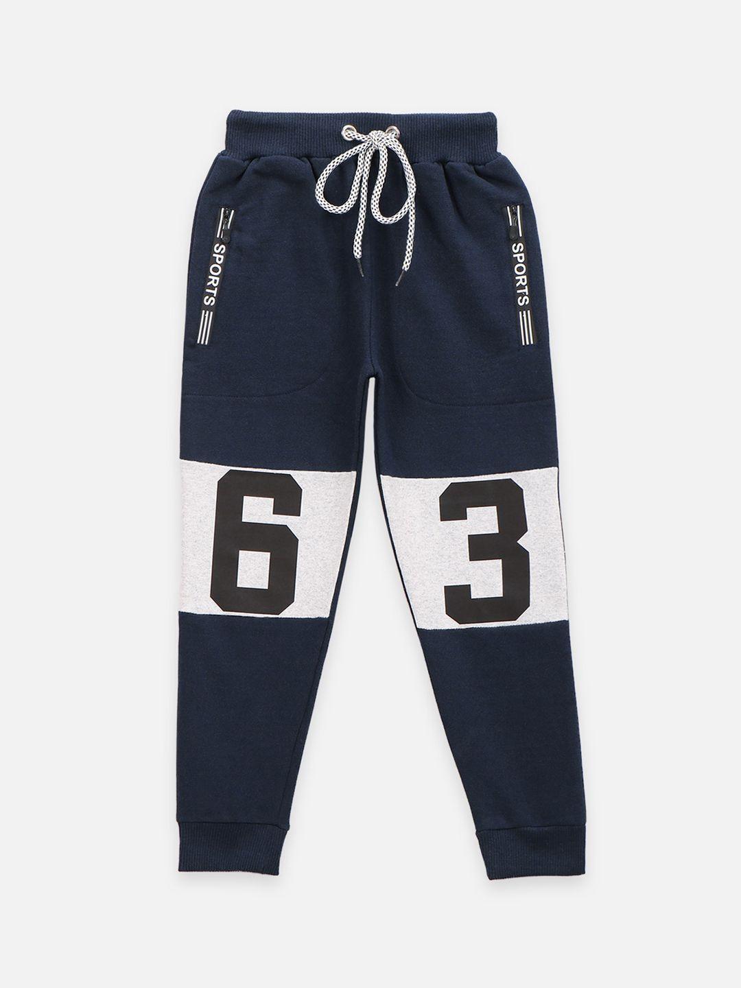 lilpicks boys blue & white printed relaxed-fit joggers