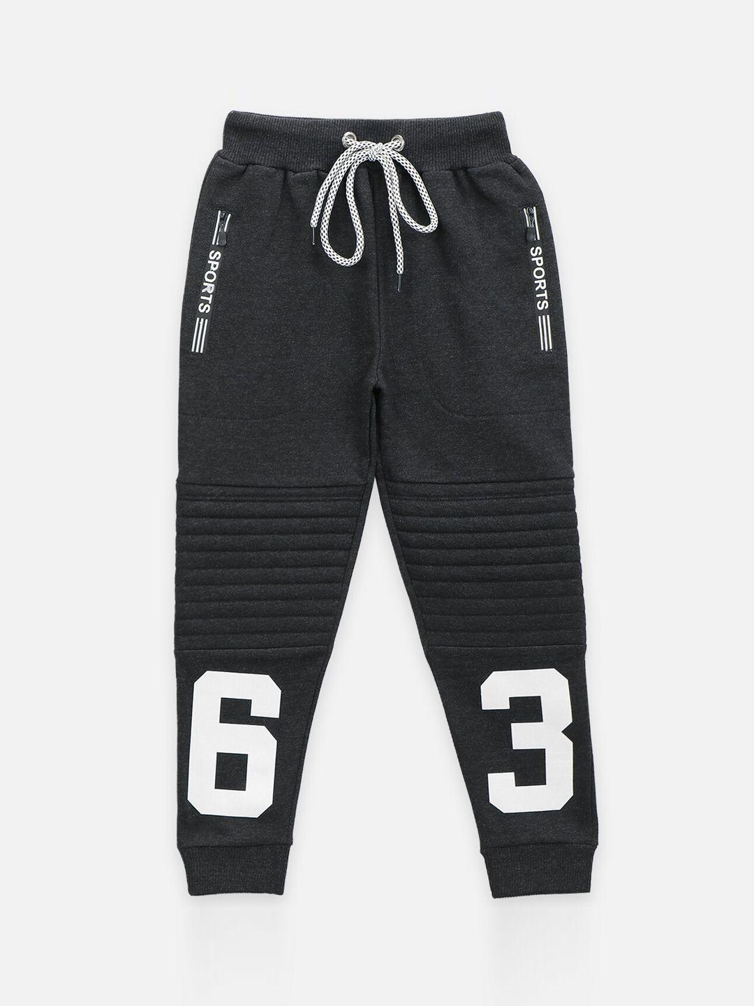 lilpicks boys charcoal grey & white printed relaxed-fit joggers
