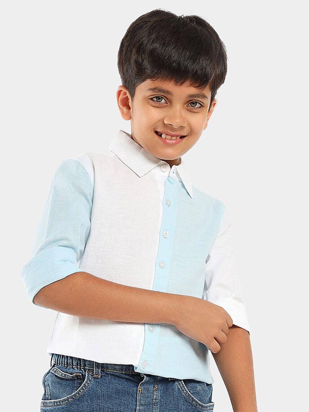 lilpicks boys colourblocked spread collar cotton smart casual shirt