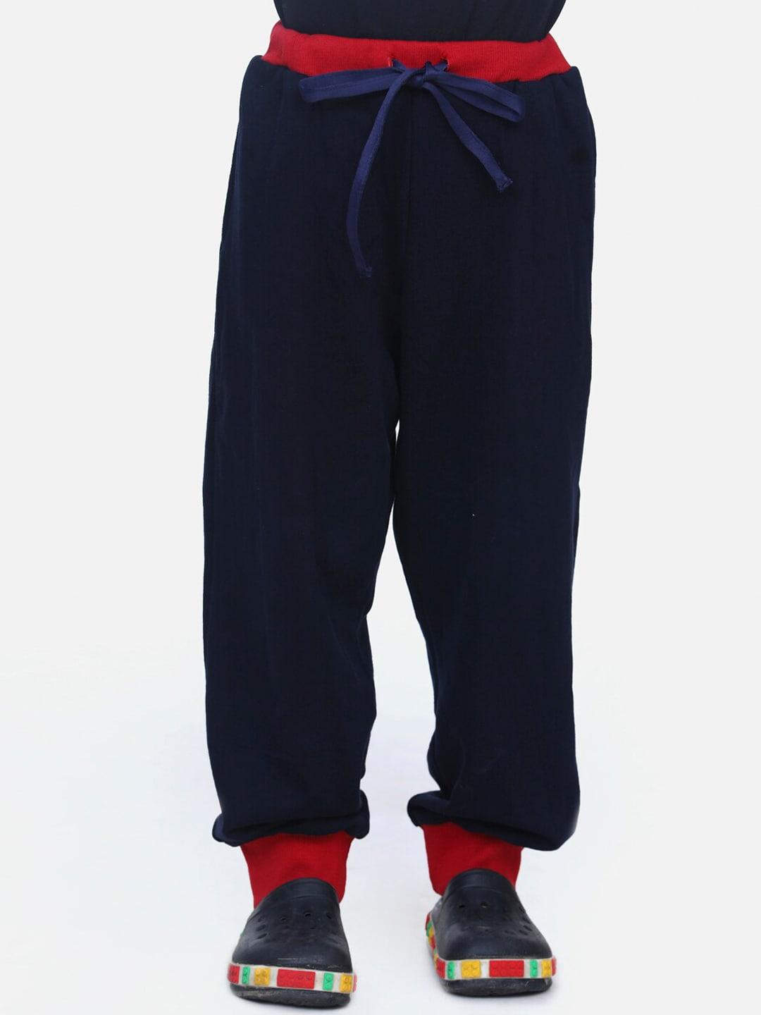 lilpicks boys navy blue & red solid slim-fit joggers