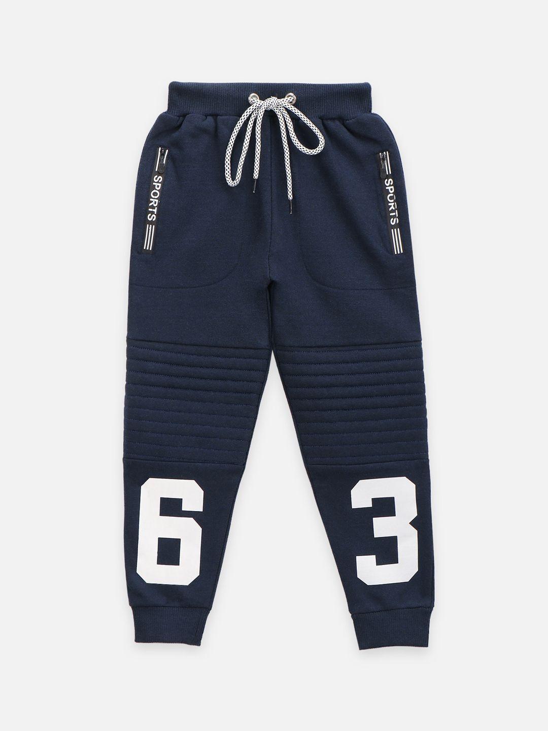 lilpicks boys navy blue quilted typography printed fleece relaxed fit joggers