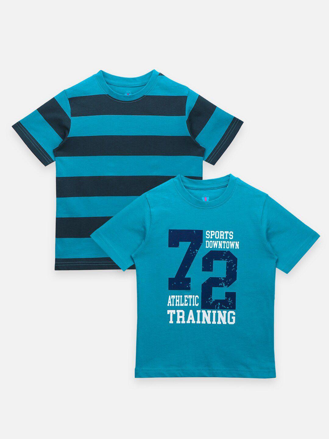 lilpicks-boys-teal-blue-set-of-2-typography-printed-outdoor-cotton-t-shirt