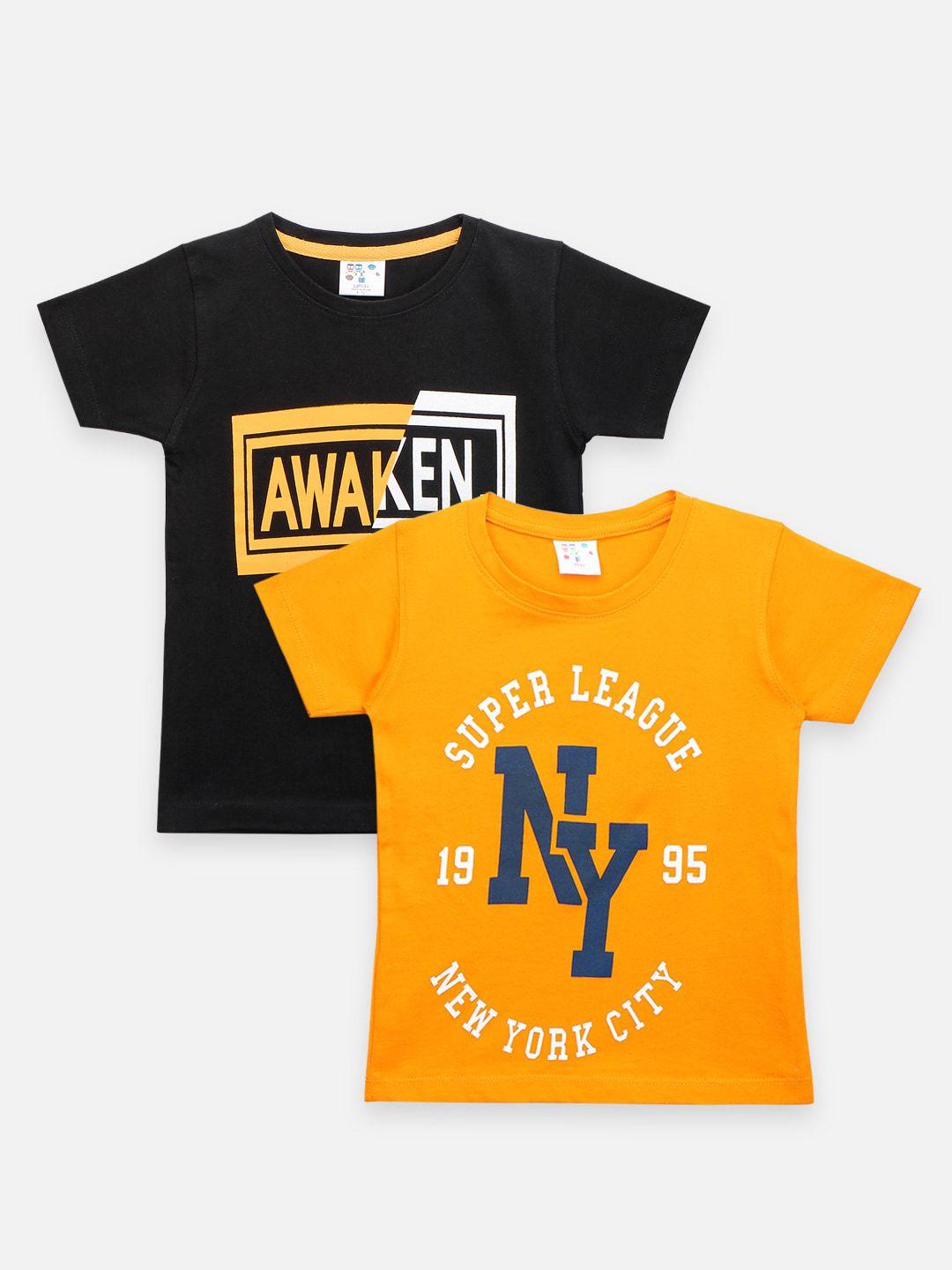 lilpicks-boys-yellow-&-black-typography-pack-of-2-printed-cotton-t-shirt