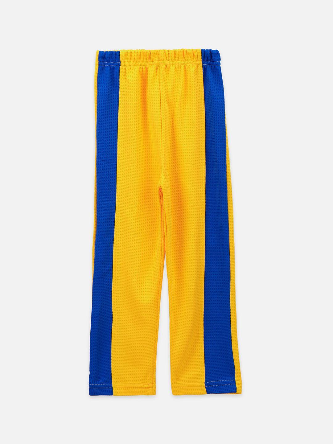 lilpicks boys yellow & blue colourblocked straight-fit track pants