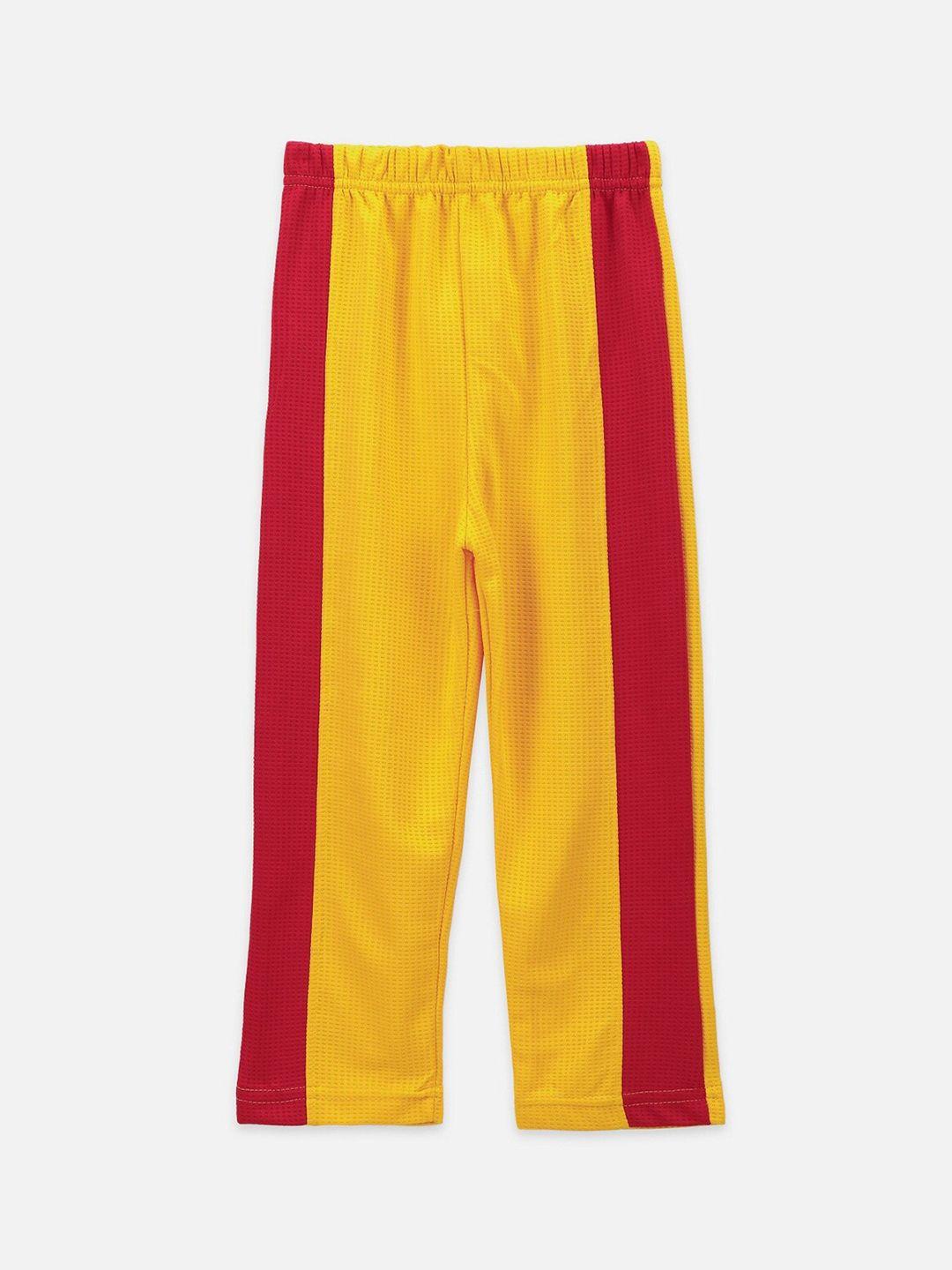 lilpicks boys yellow & red colourblocked straight-fit track pants