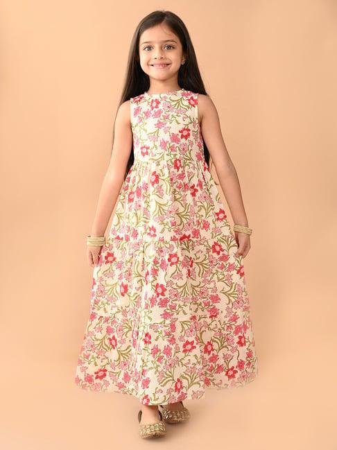 lilpicks kids beige floral print maxi dress