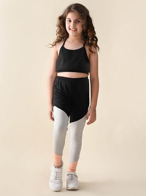 lilpicks kids black & grey color block crop top with leggings
