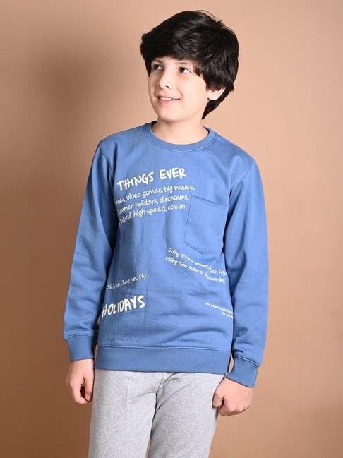lilpicks kids blue & white printed full sleeves sweatshirt