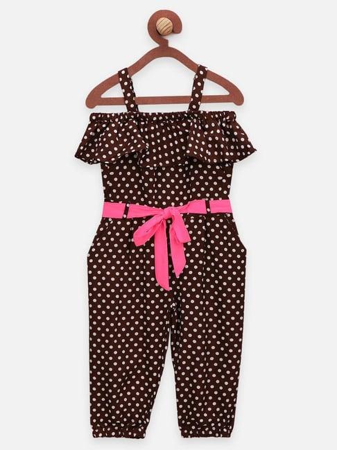 lilpicks kids brown & pink printed jumpsuit