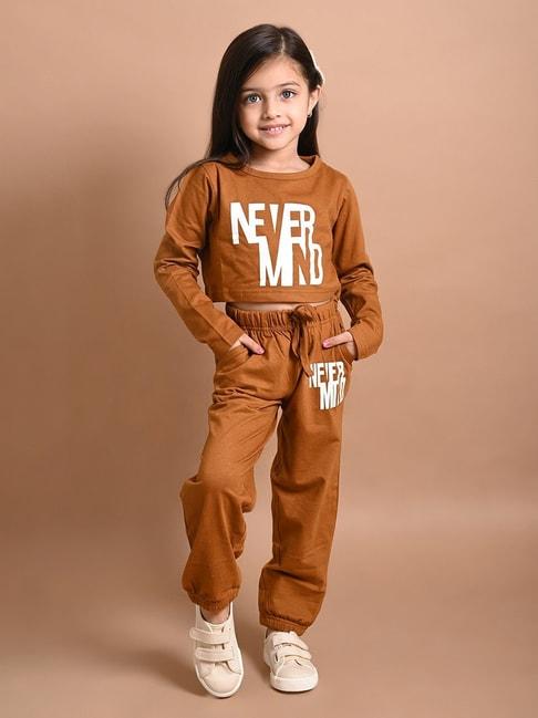 lilpicks-kids-brown-cotton-printed-full-sleeves-top-set