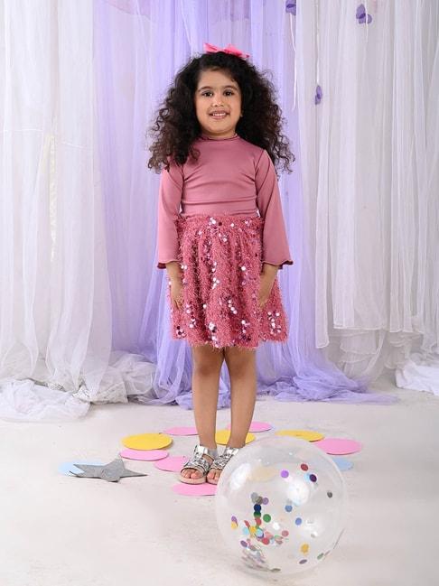 lilpicks kids dusty pink embellished top with skirt