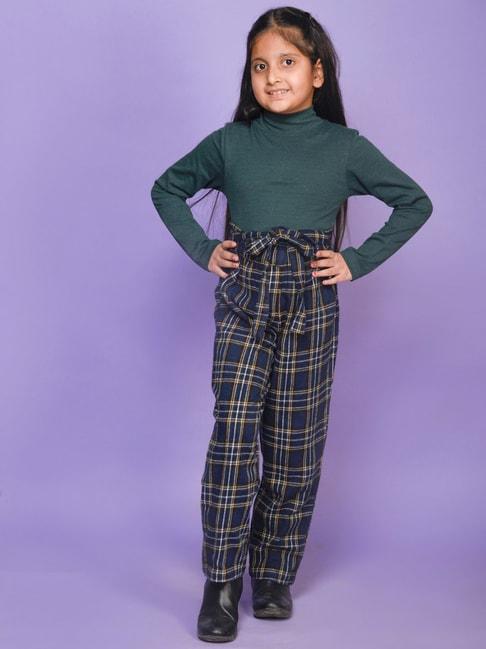 lilpicks kids green & navy checks full sleeves top with plazzos