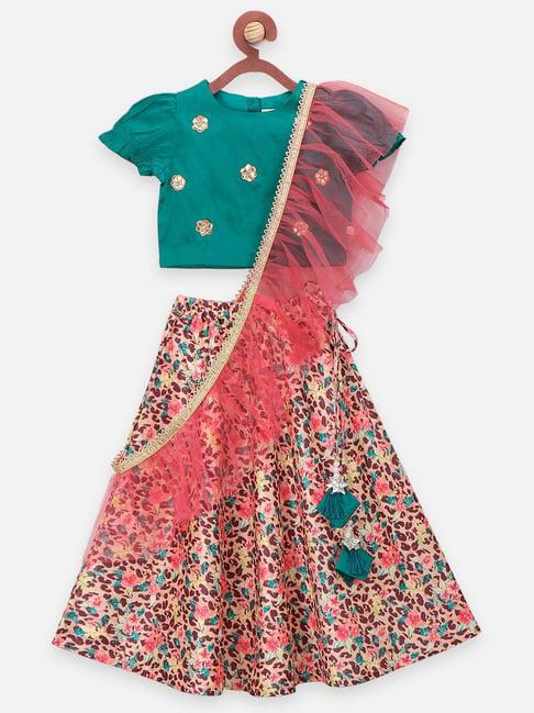 lilpicks kids green & peach embellished lehenga choli