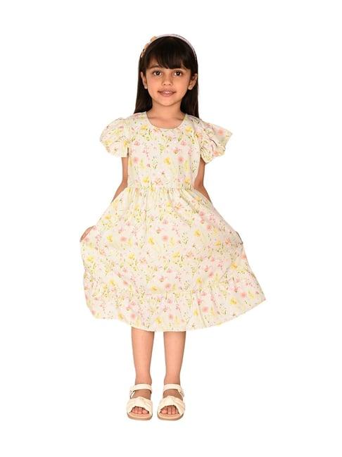 lilpicks kids green & pink cotton floral print dress