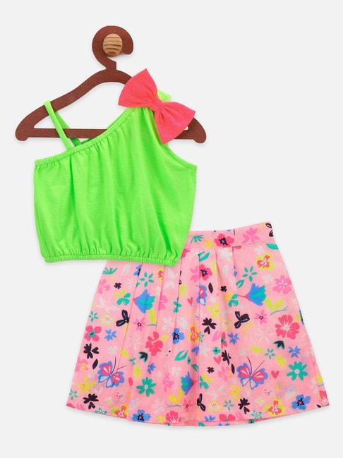 lilpicks kids green & pink cotton printed top set