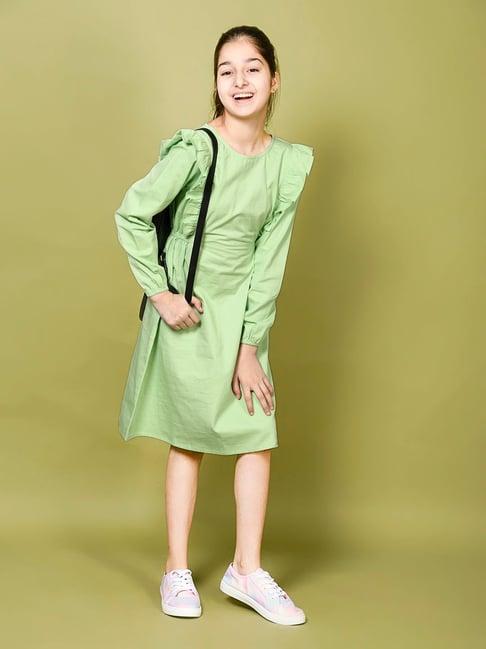 lilpicks kids light green solid full sleeves dress