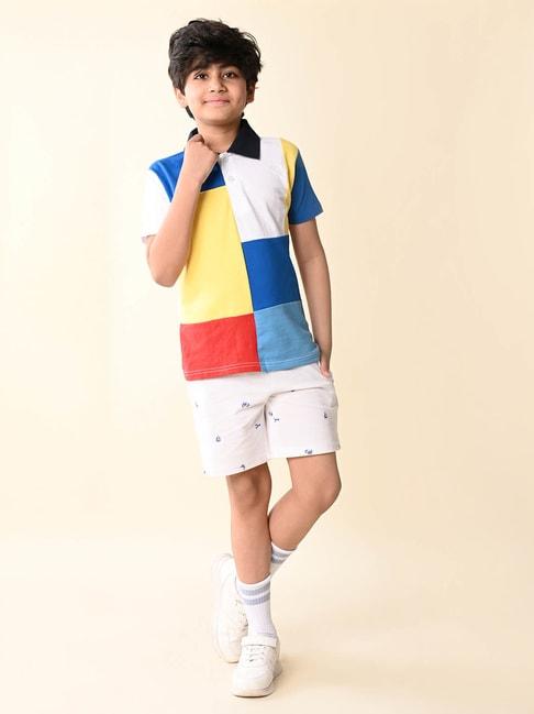 lilpicks-kids-multicolor-color-block-polo-t-shirt-with-shorts