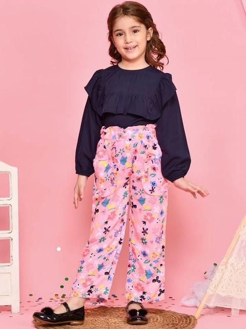 lilpicks kids navy & pink regular fit full sleeves top set