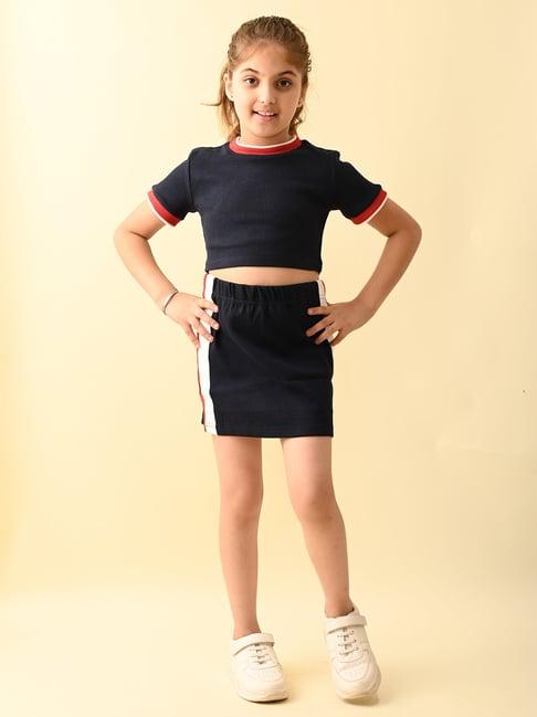 lilpicks-kids-navy-solid-crop-with-skirt