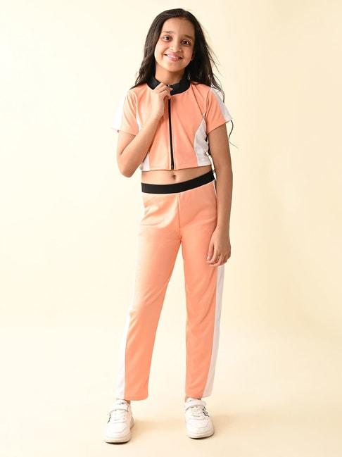 lilpicks-kids-peach-&-white-solid-top-with-pants