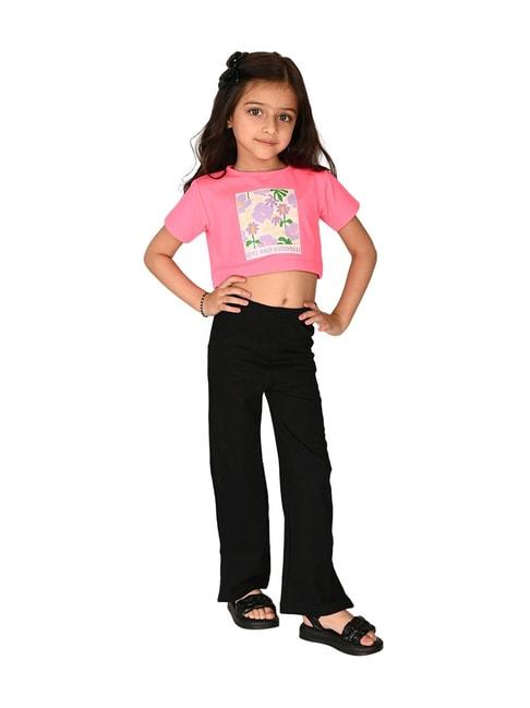 lilpicks kids pink & black cotton printed crop top set