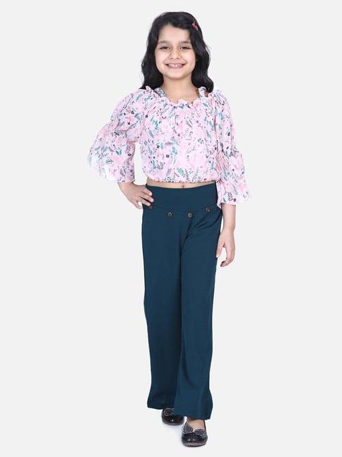 lilpicks kids pink & blue floral print full sleeves top set