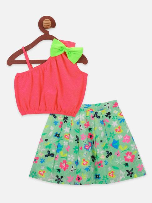 lilpicks kids pink & green cotton printed top set