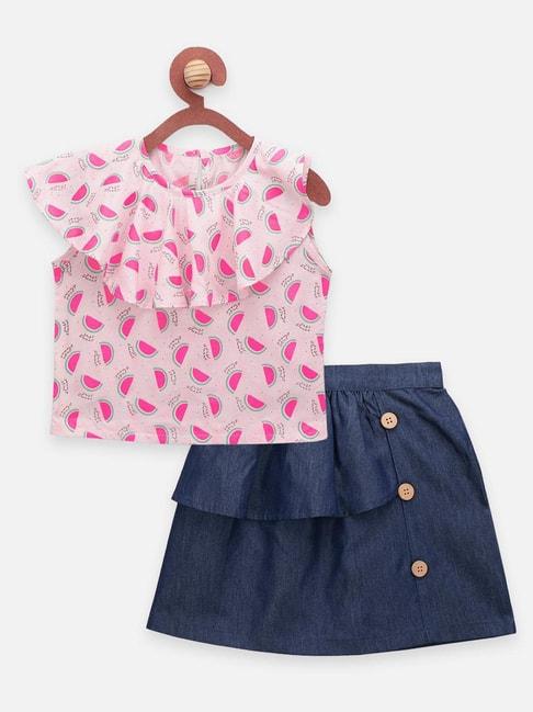 lilpicks kids pink & navy printed top set