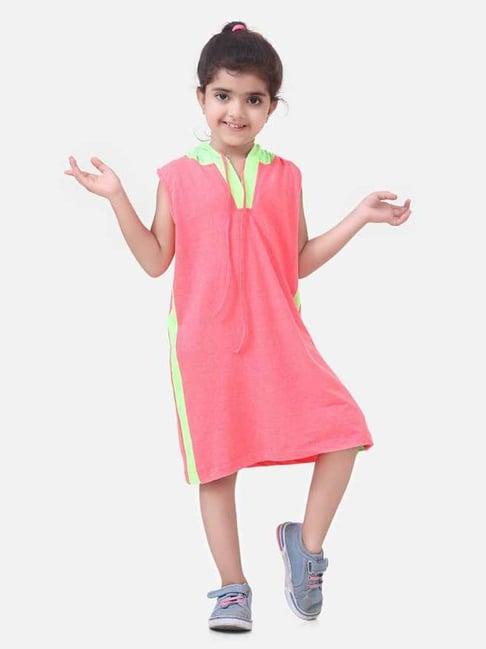 lilpicks kids pink & neon regular fit dress
