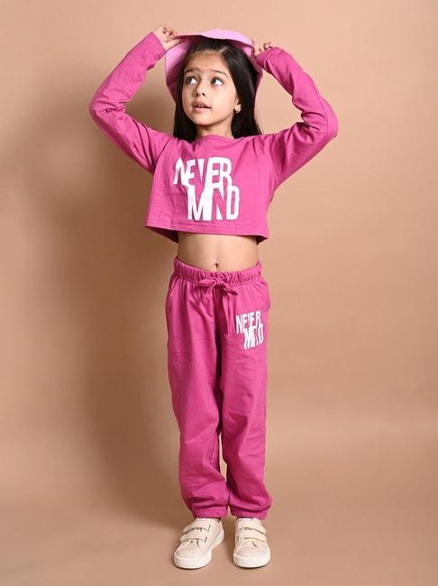 lilpicks kids pink & white cotton printed full sleeves top set