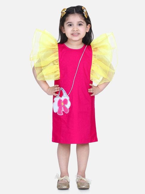 lilpicks kids pink & yellow cotton embelished dress