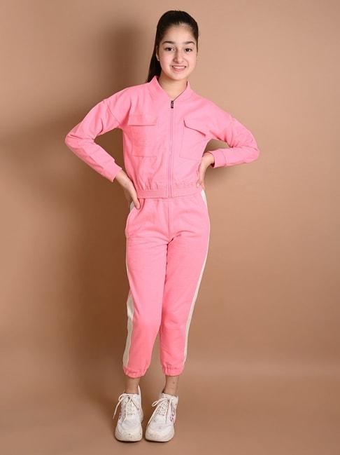 lilpicks kids pink regular fit full sleeves sweatshirt set