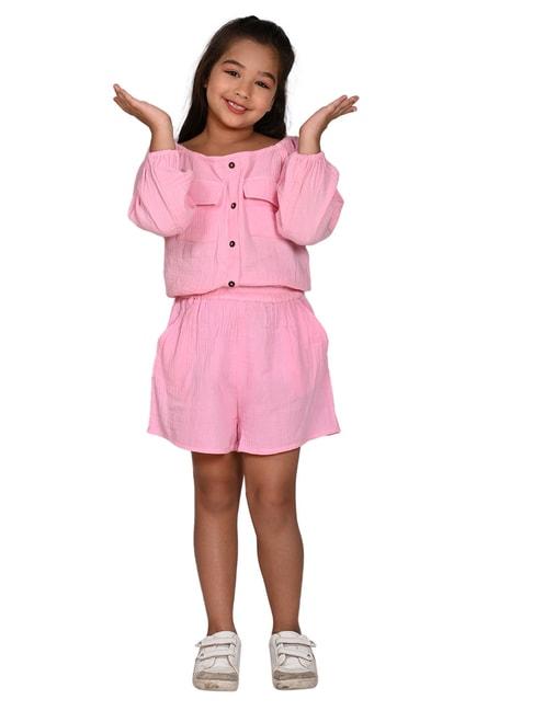 lilpicks kids pink solid full sleeves top with shorts